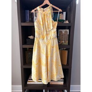 Vintage White Tag Lilly Pulitzer 100% Silk Yellow & White Midi Dress Size 2